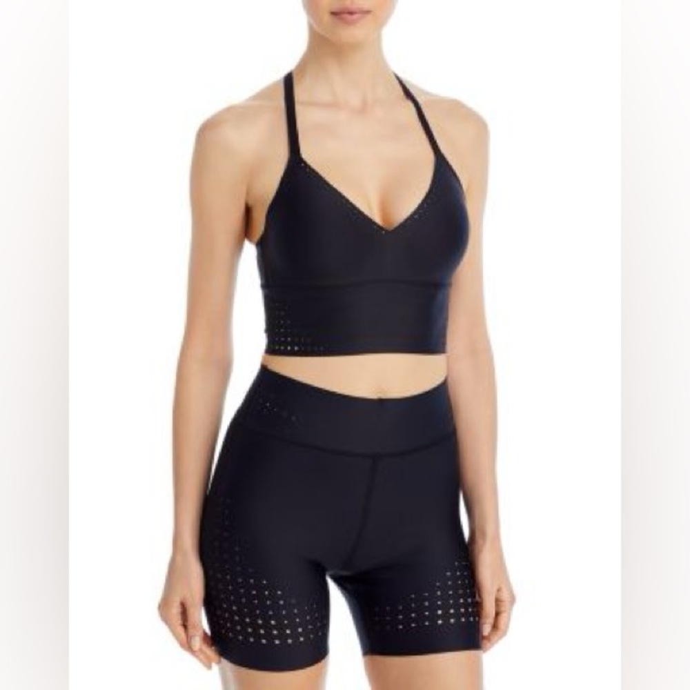 Alo Yoga Bra and Short Set - Airlift Laser Speedy Top and Short Cut (Black)